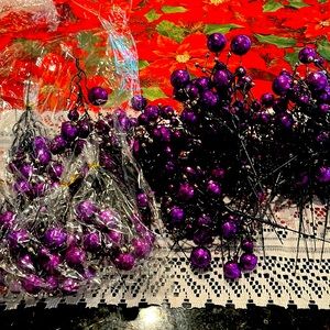 Lot of Purple and Silver Christmas tree picks.